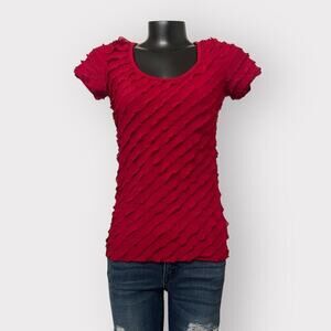 Lavish VINTAGE Womens Ruffle Tee sz S Short Sleeved Blouse 90s Y2K Red Shirt Top